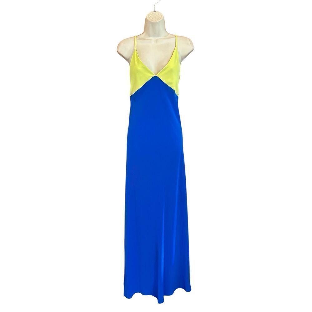 Le Superbe Duality V-Neck Maxi Slip Dress in Vibrant Blue & Yellow NWT Size 0 - Picture 4 of 8